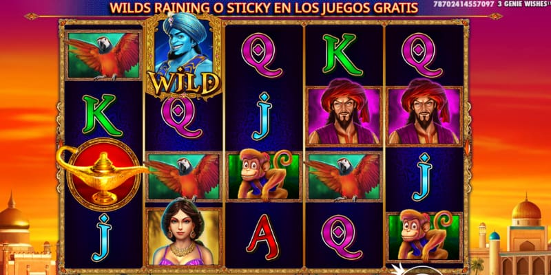 Bonificaciones y funciones especiales en 3 Genie Wishes